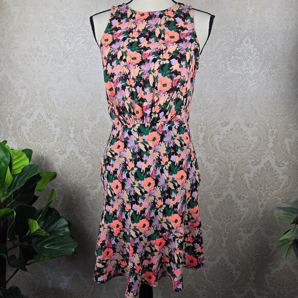 J Crew Mercantile Size 4 Floral Print Sleeveless Dress Ruffle Hem Keyhole Back - Picture 2 of 16